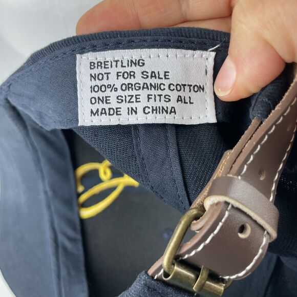 Breitling 1884 Hat Embroidered “B” Logo Navy Blue Cap Adjustable Leather Strap - Picture 8 of 8